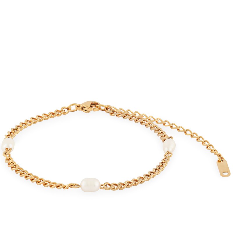 Simply Rhona Triple Pearl Fine Chain Bracelet In 18k Gold Plated Stainless Steel