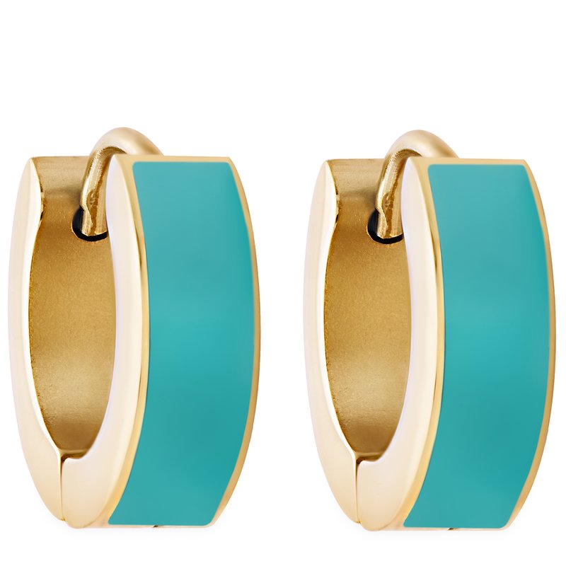 Simply Rhona Turquoise Enamel Huggie Hoop Earrings In 18k Gold Plated Stainless Steel