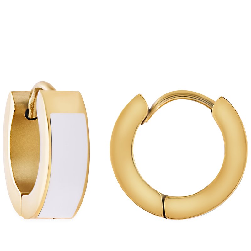 Simply Rhona White Enamel Huggie Hoop Earrings In 18k Gold Plated Stainless Steel