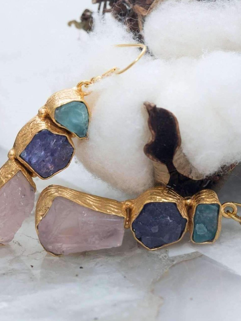 Devi Chalcedony, Tanzanite & Rose Quartz Earrings