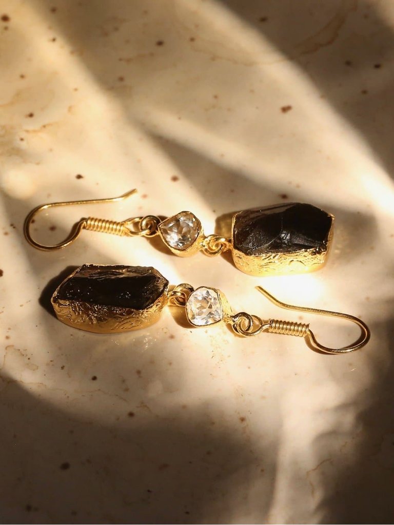 Ekta Crystal & Smoky Quartz Earrings - Gold