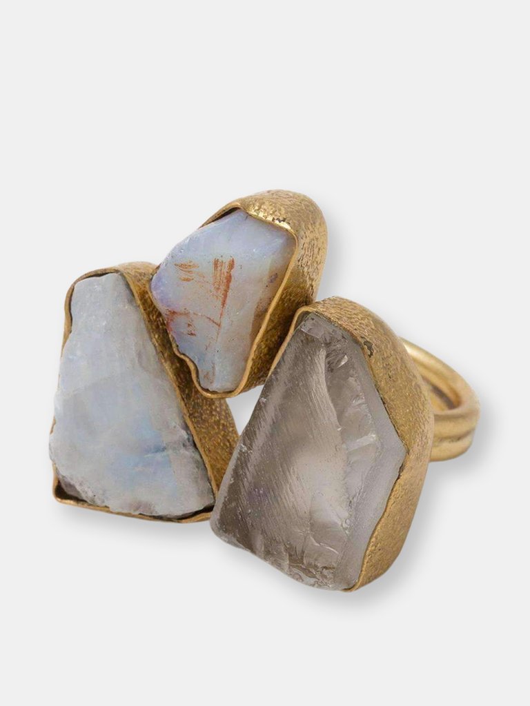 Harita Ethiopian Opal + Moonstone + Crystal Ring - White