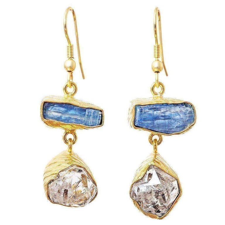 Lia Kyanite + Herkimer Diamond Earrings - Blue