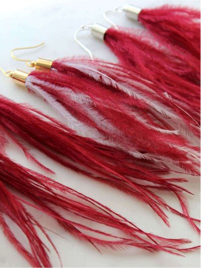 Sitara Jewelry Red Fringe Long Feather Earrings product