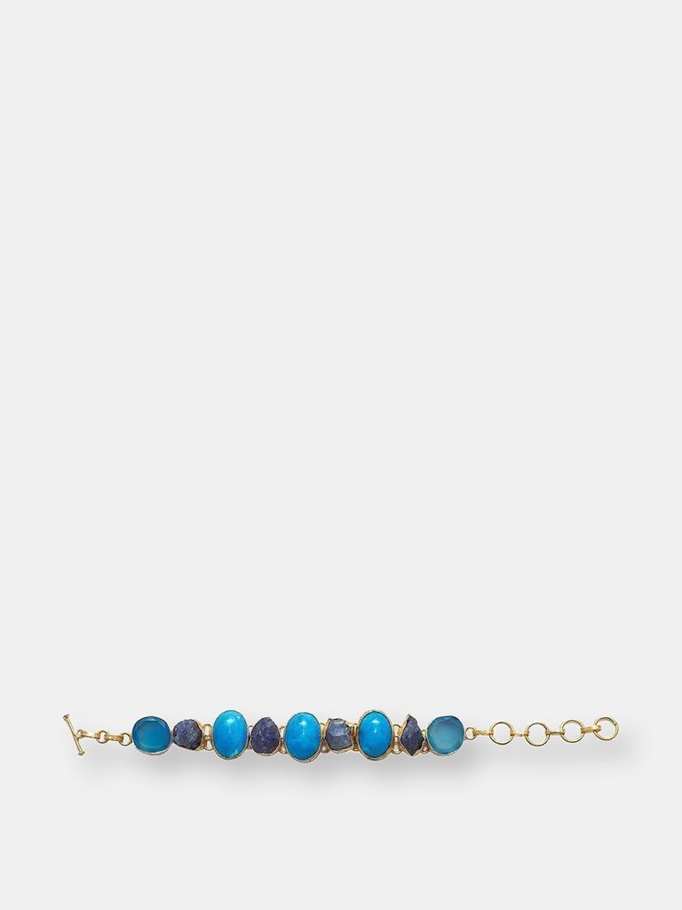 Ujali Kyanite + Turquoise + Chalcedony Gold Plated Bracelet - Turquoise