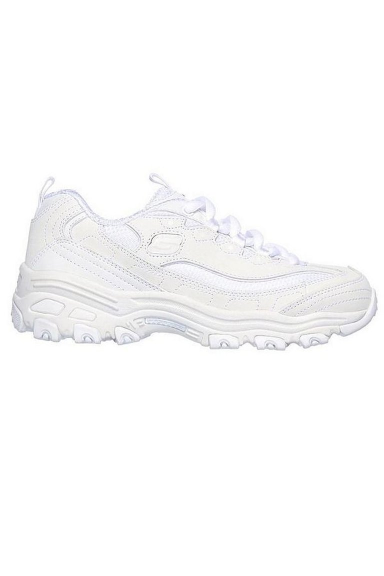 Skechers Girls Dlites Color Chrom Leather Sneaker (White)