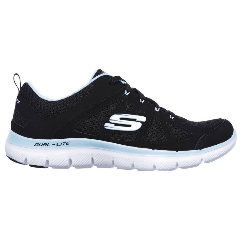 Skechers Black/Turquoise Womens/Ladies Flex 2.0 Simplistic Leather Sports Sneaker | Verishop