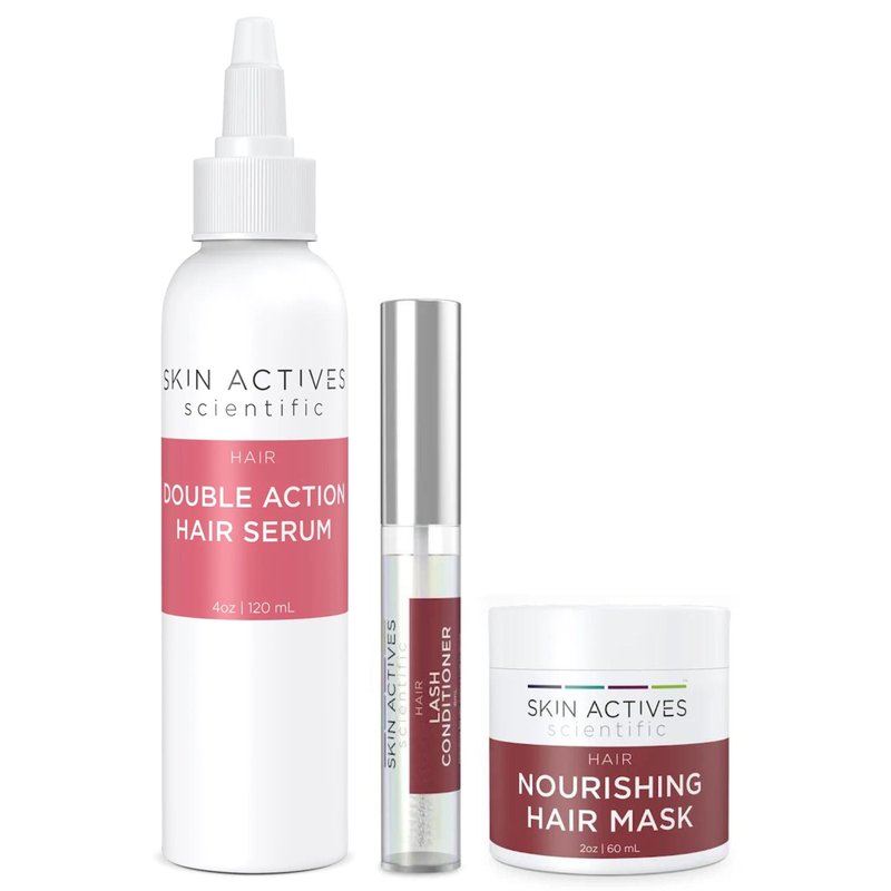 Skin Actives Scientific Double Action Hair Serum & Nourishing 2oz Hair Mask With Brow & Lash Conditioner Set