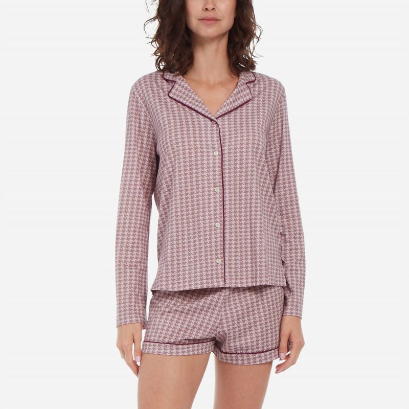 Skin Cayla Houndstooth Organic Pima Cotton-jersey Pajama Set In Pink