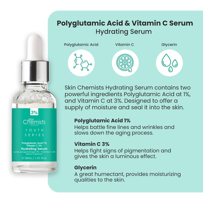 Shop Skinchemists Polyglutamic Acid & Vitamin C Hydrating Serum 30ml