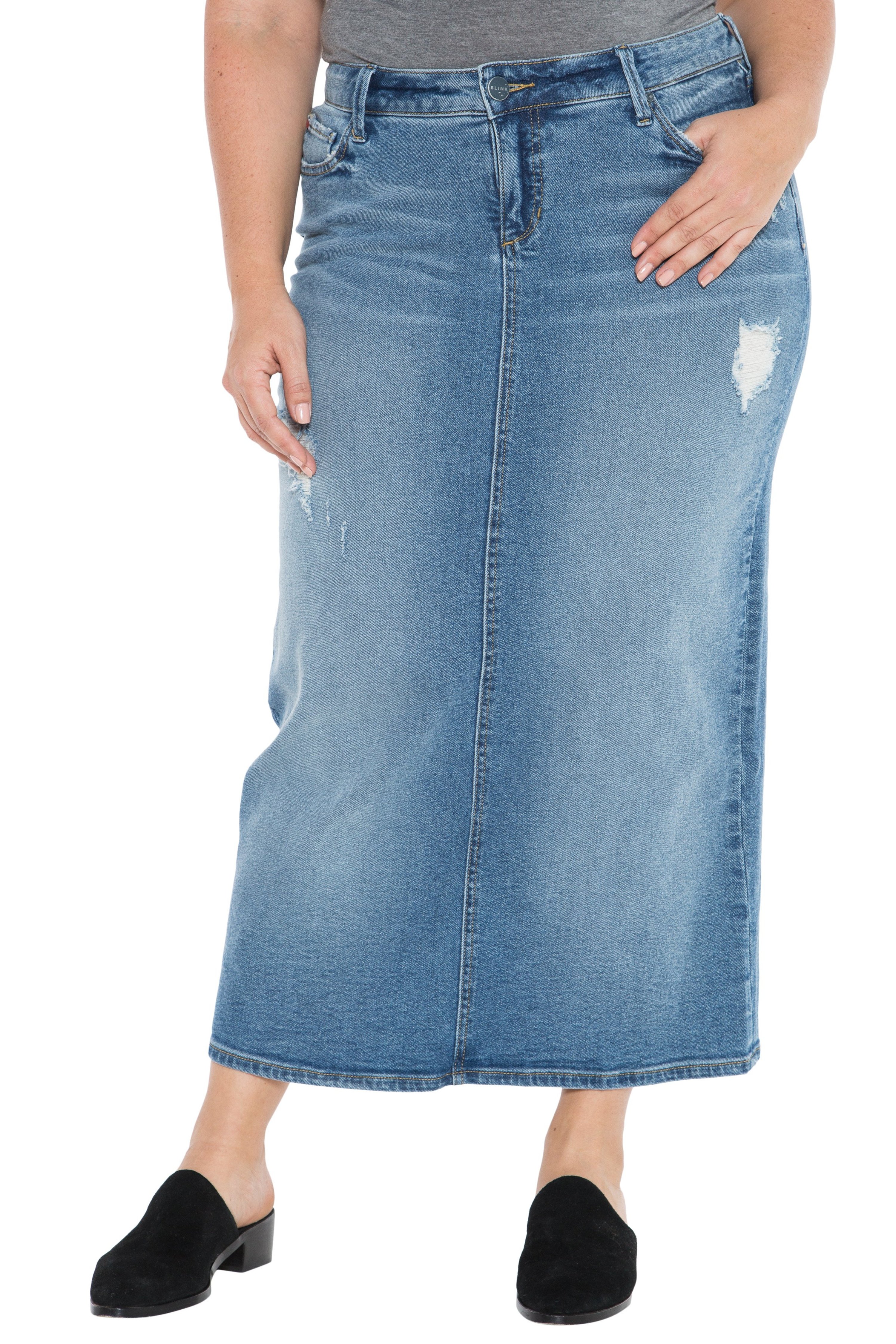 Slink Jeans Patchwork Skirt In Blue