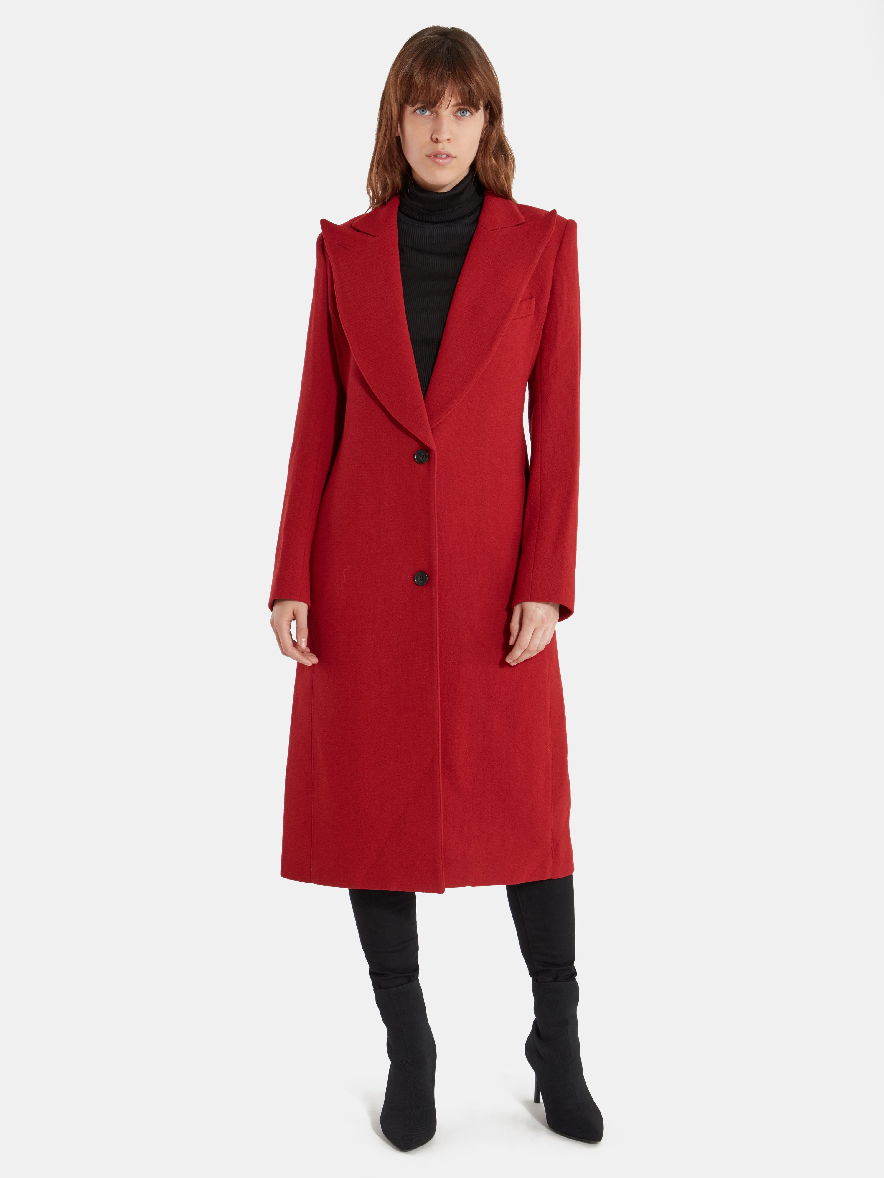 Smythe Peaked Lapel Coat In Red