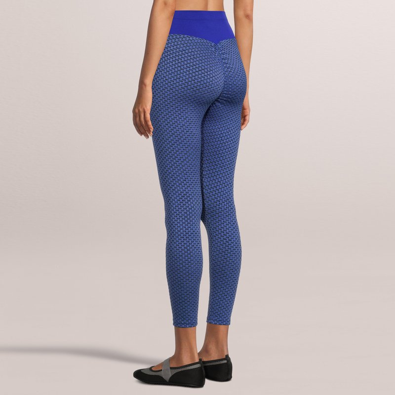 Sobeyo Legging Solid High Waisted Bubble Stretchable Fabric In Blue