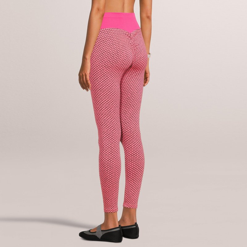 Sobeyo Legging Solid High Waisted Bubble Stretchable Fabric In Pink