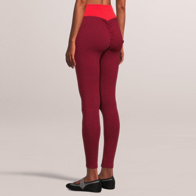 Sobeyo Legging Solid High Waisted Bubble Stretchable Fabric In Red