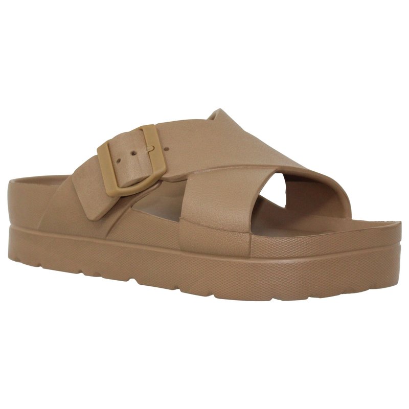 Sobeyo Light-weight Platform Sandals Criss-cross Adjustable Buckles An In Brown