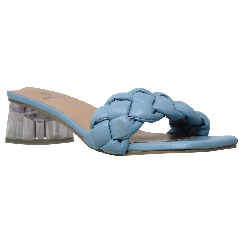 Sobeyo Strappy Sandals Braided One Band Low Clear Heels Sandals In Blue