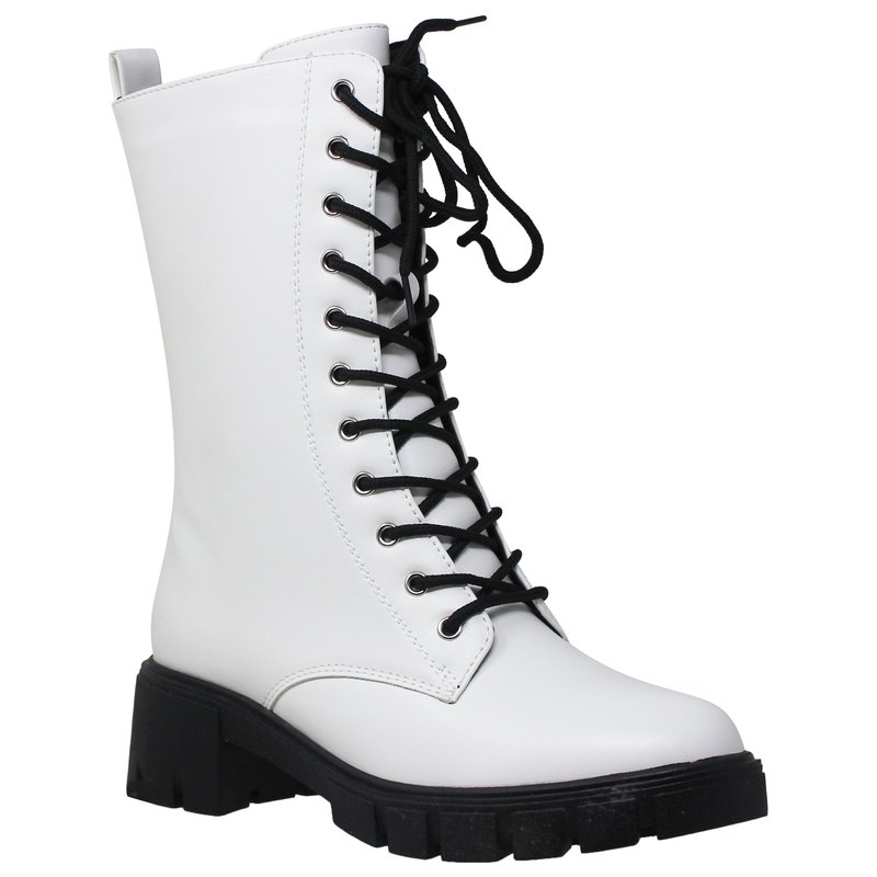 Sobeyo Women's Chunky Platform Lace-up Boots In White