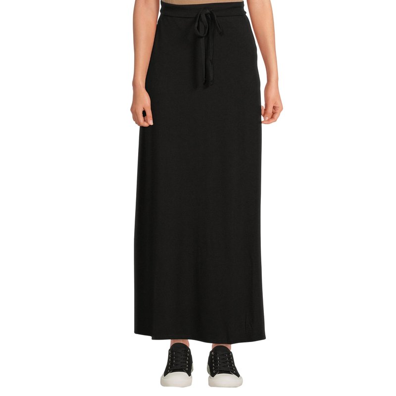 Sobeyo Women's Maxi Long Skirt Drawstring Waist Pockets Soft Comfort Fabric Black