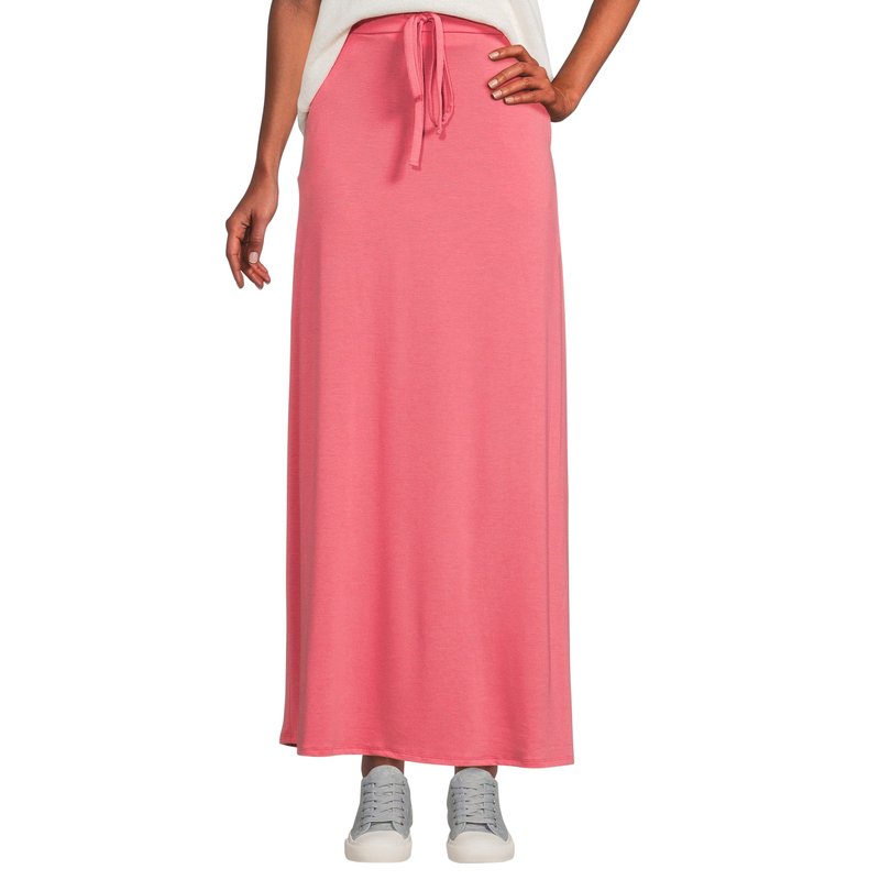 Sobeyo Women's Maxi Long Skirt Drawstring Waist Pockets Soft Comfort Fabric Red