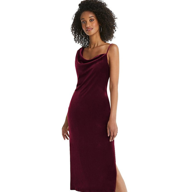 Social Bridesmaid Asymmetrical One-shoulder Velvet Midi Slip Dress In Purple