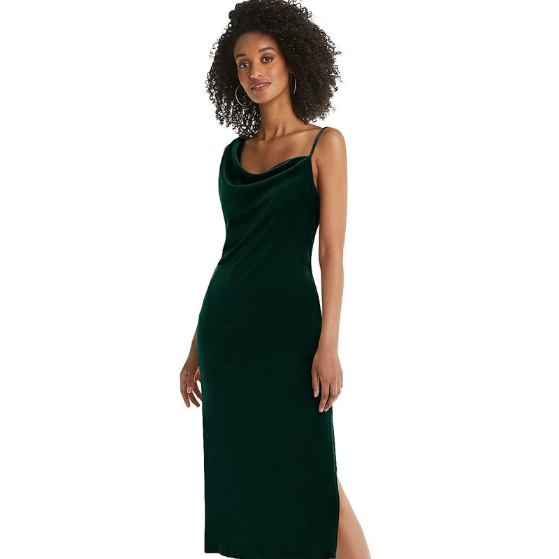 Social Bridesmaid Asymmetrical One-shoulder Velvet Midi Slip Dress In Green