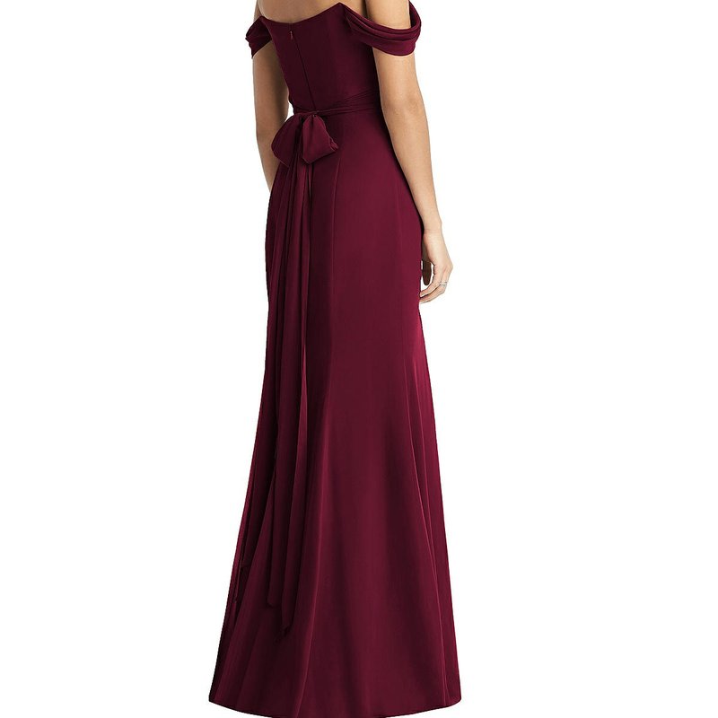 Shop Social Bridesmaid Off-the-shoulder Criss Cross Bodice Trumpet Gown In Red