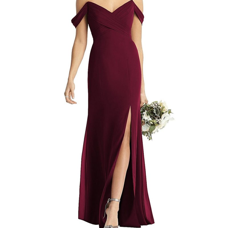 Social Bridesmaid Off-the-shoulder Criss Cross Bodice Trumpet Gown In Red