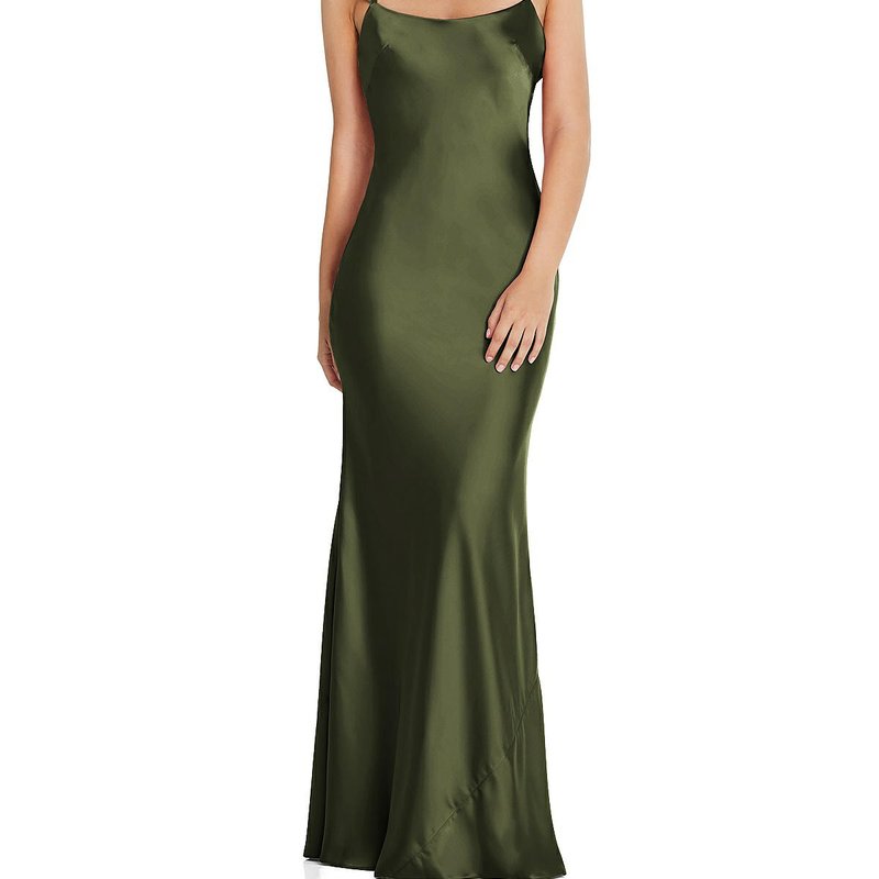 Social Bridesmaid Ruffle Trimmed Open-back Maxi Slip Dress In Green