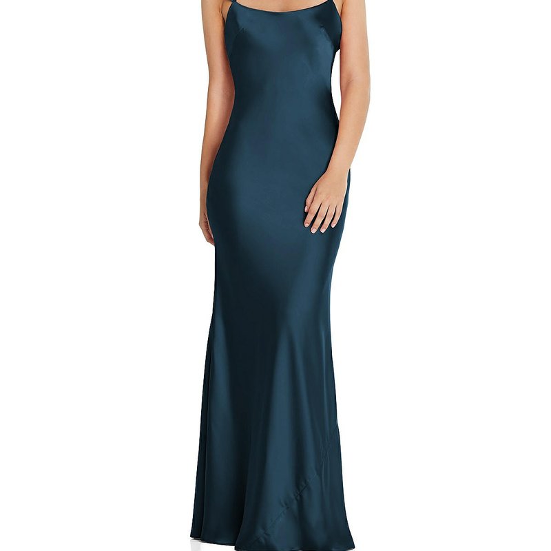 Social Bridesmaid Ruffle Trimmed Open-back Maxi Slip Dress In Blue
