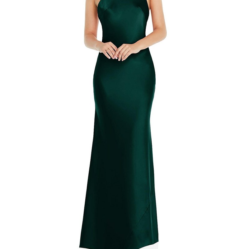 Social Bridesmaid Scarf Tie High-neck Halter Maxi Slip Dress In Green