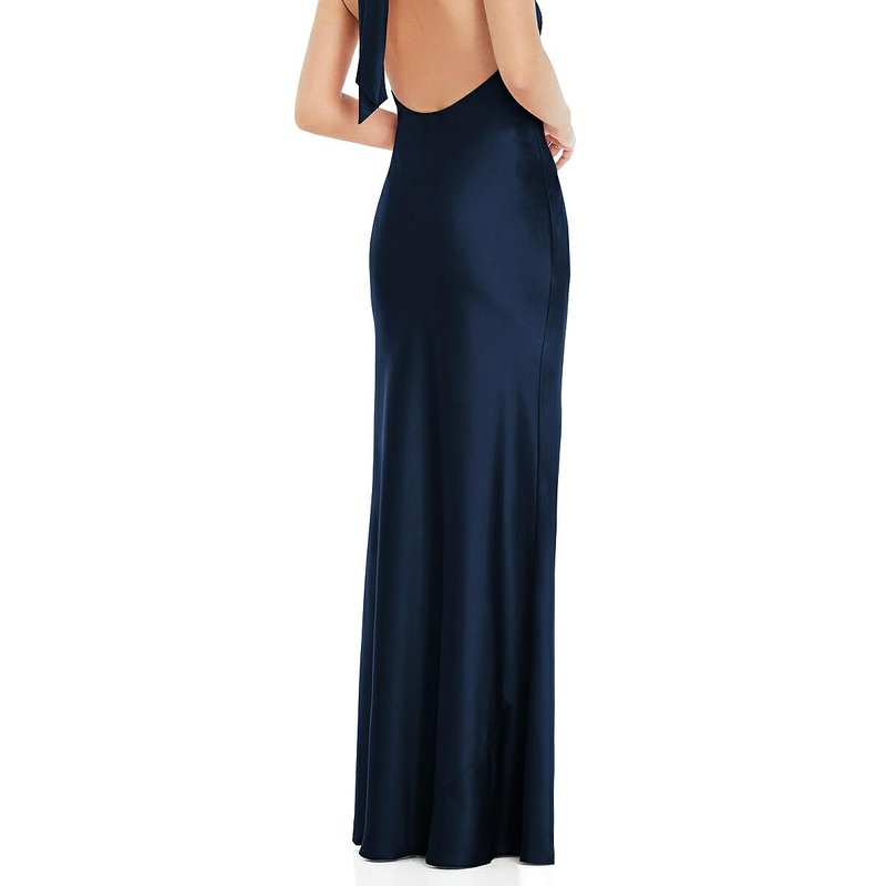 Shop Social Bridesmaid Scarf Tie High-neck Halter Maxi Slip Dress In Blue