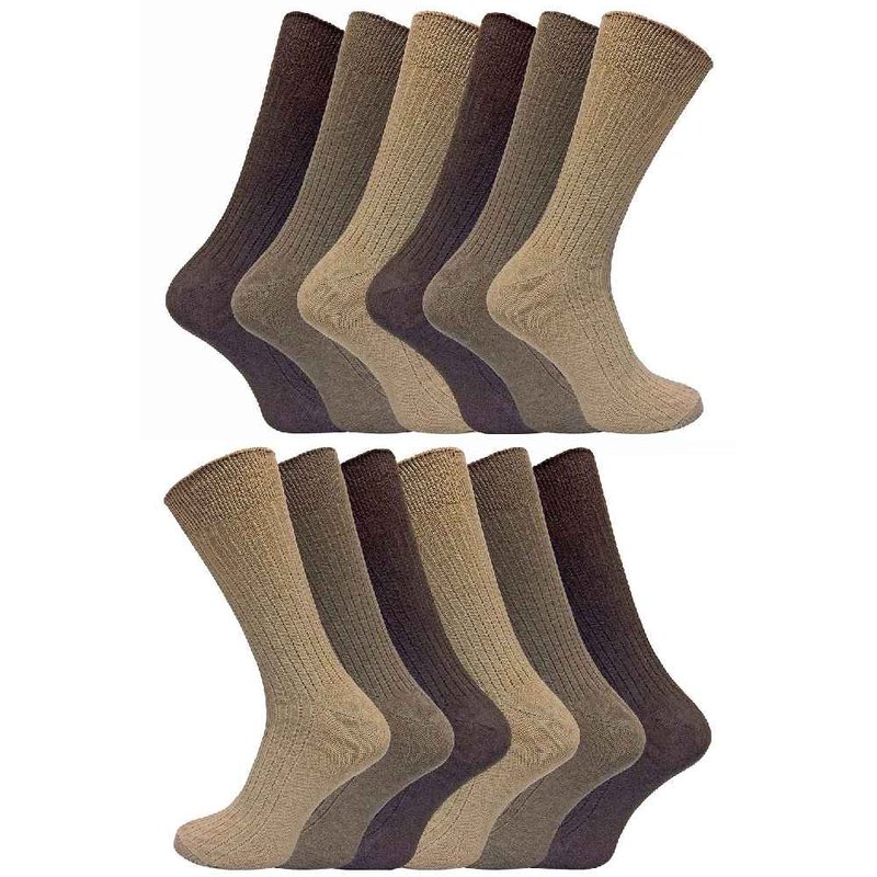 Sock Snob 12 Pair Multipack Mens 100% Cotton Socks In Brown