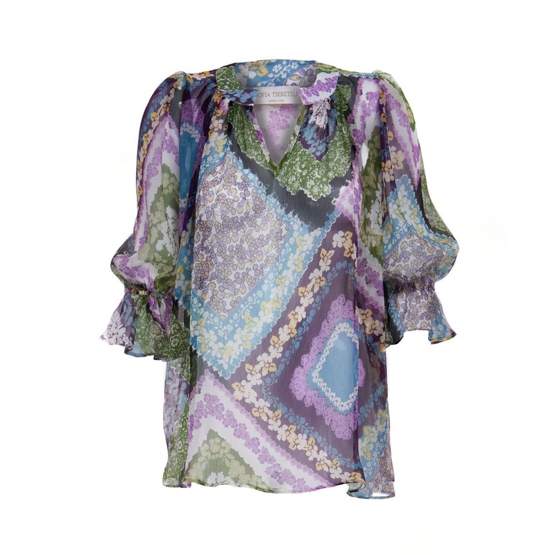 Sofia Tsereteli 3/4 Sleeve Silk Blouse In Purple