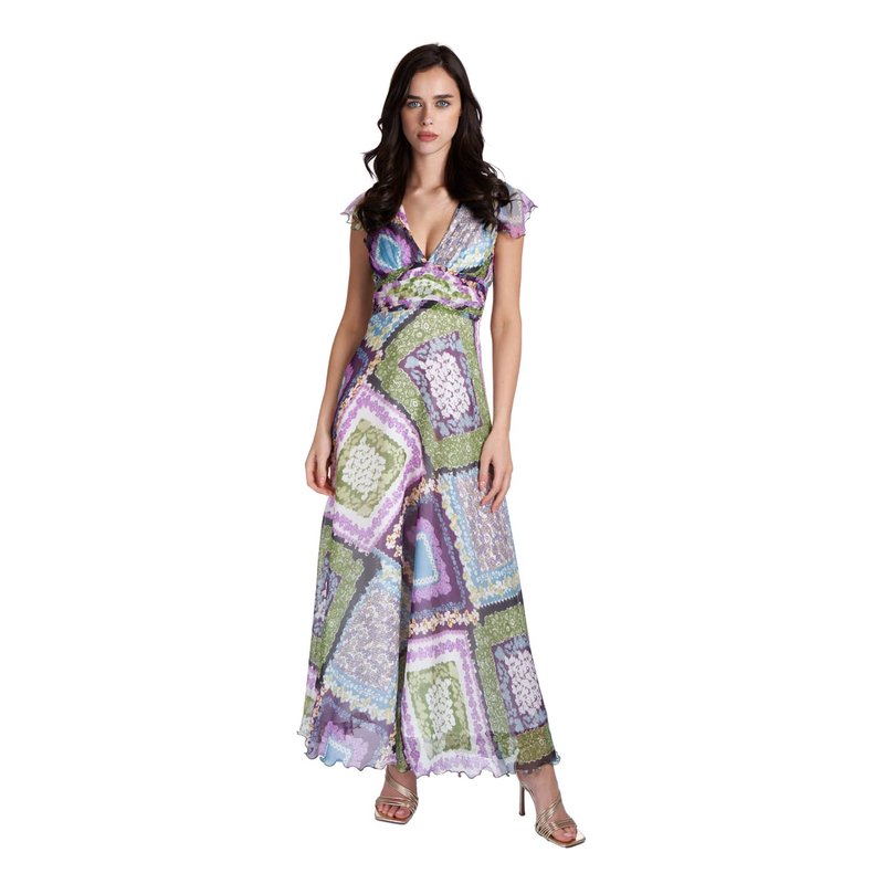 Sofia Tsereteli Dress In Floral Pattern Silk Crepon In Purple
