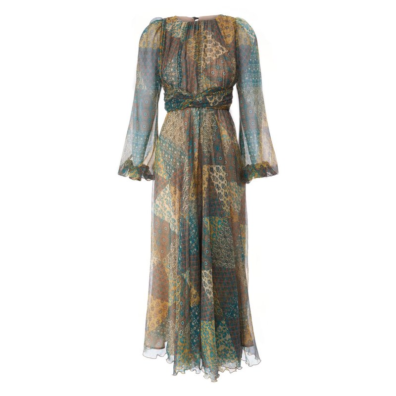 Sofia Tsereteli Floral Fantasy Silk Dress In Brown