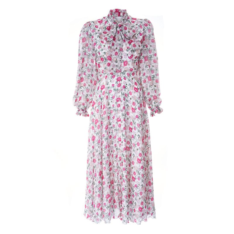 Shop Sofia Tsereteli Georgette Peony Print Dress In Pink