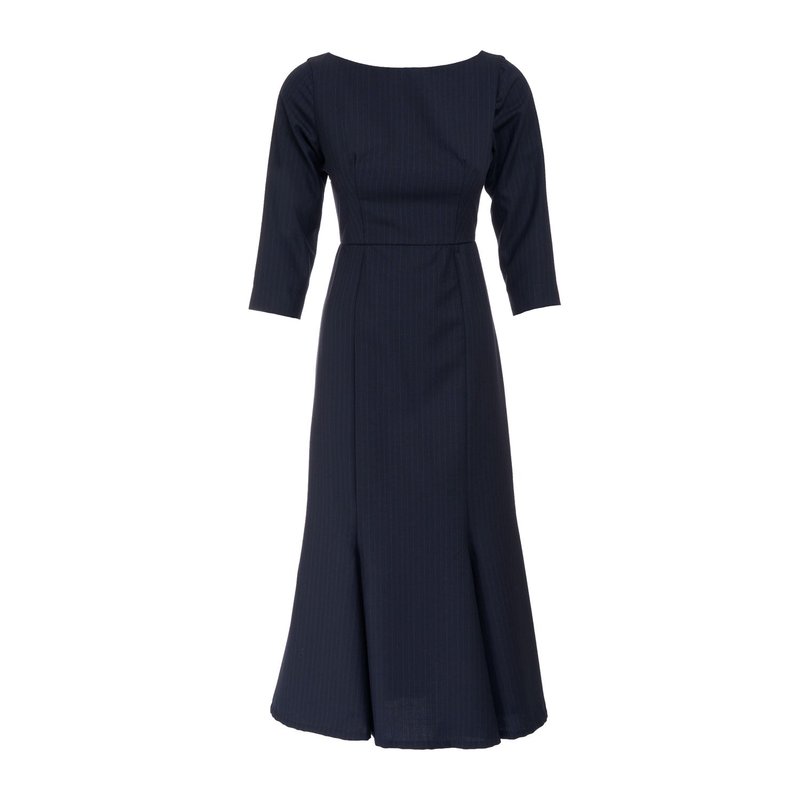 Shop Sofia Tsereteli Pinstripe Wool Midi Dress In Blue