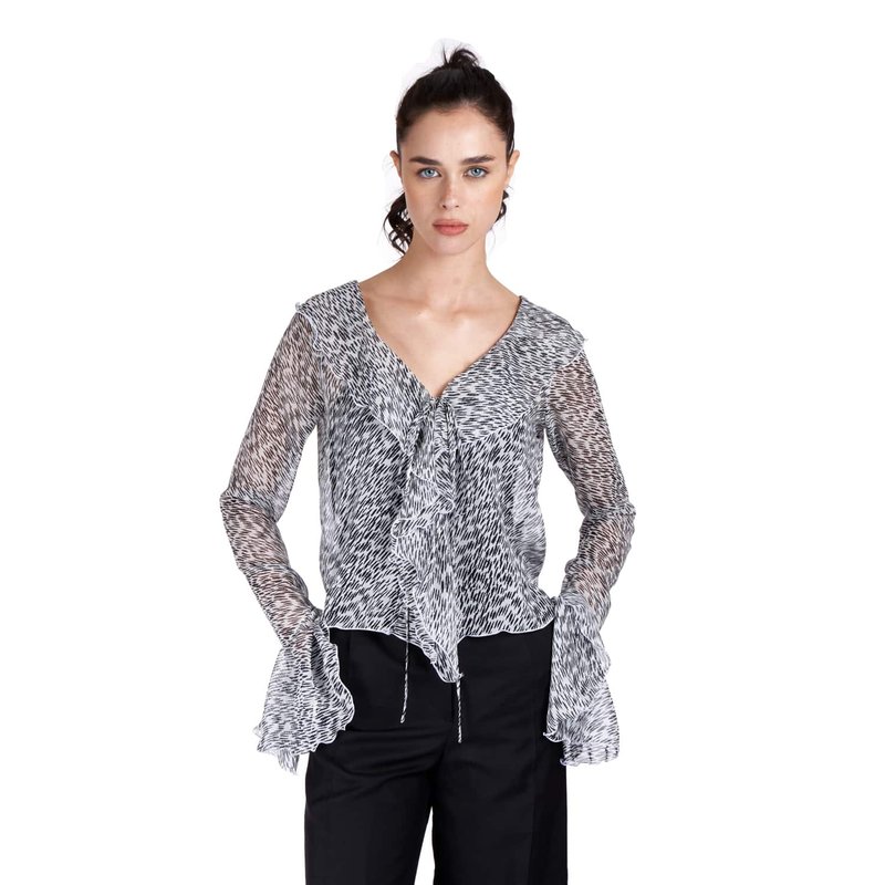 Sofia Tsereteli Semi Transparent Silk Blouse With Print In Grey