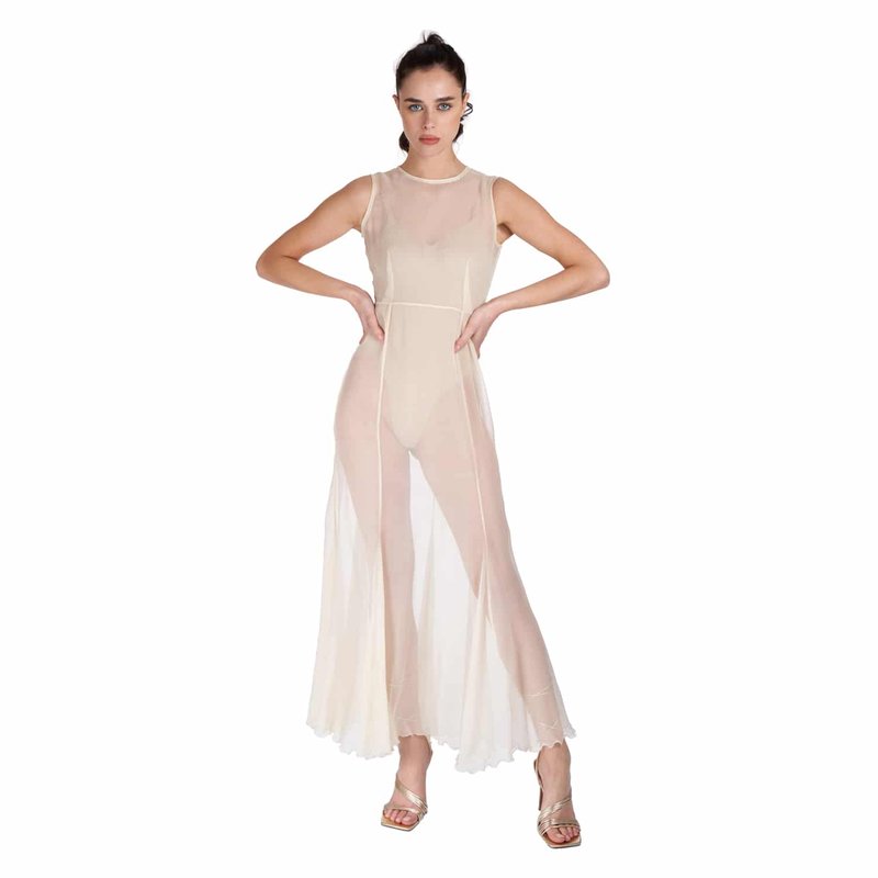 Sofia Tsereteli Silk Crepon Transparent Dress In Nude In Brown