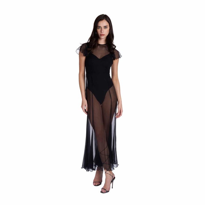 Sofia Tsereteli Silk Crepon Transparent Dress In Black