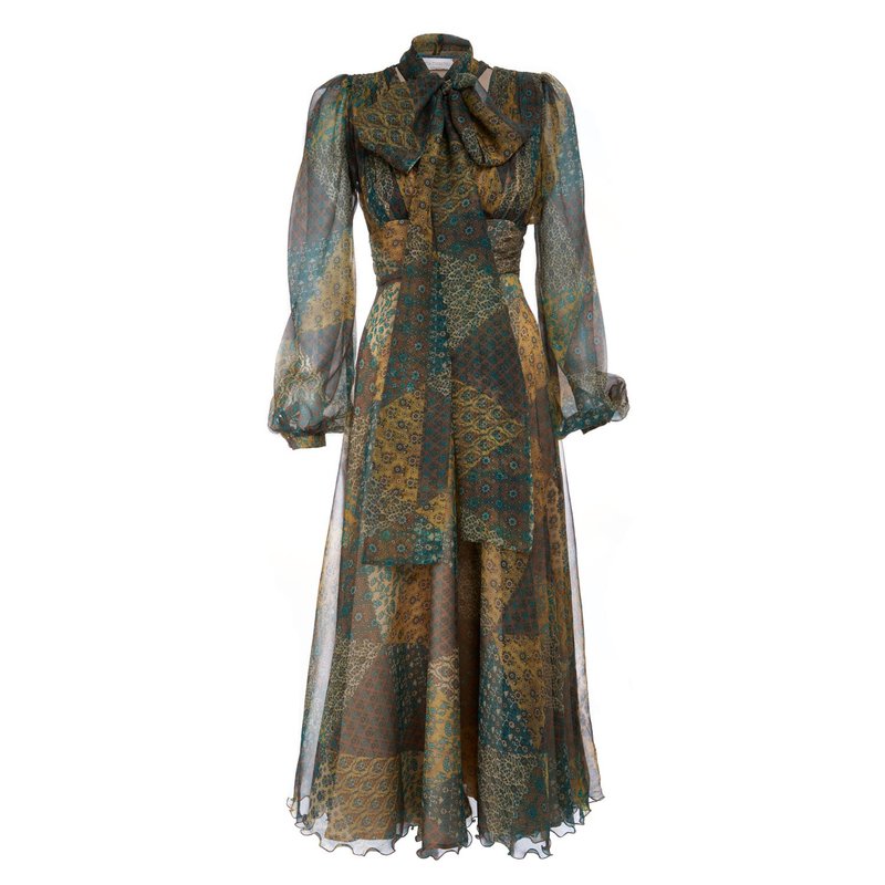 Sofia Tsereteli Silk Dress With Scarf In Brown