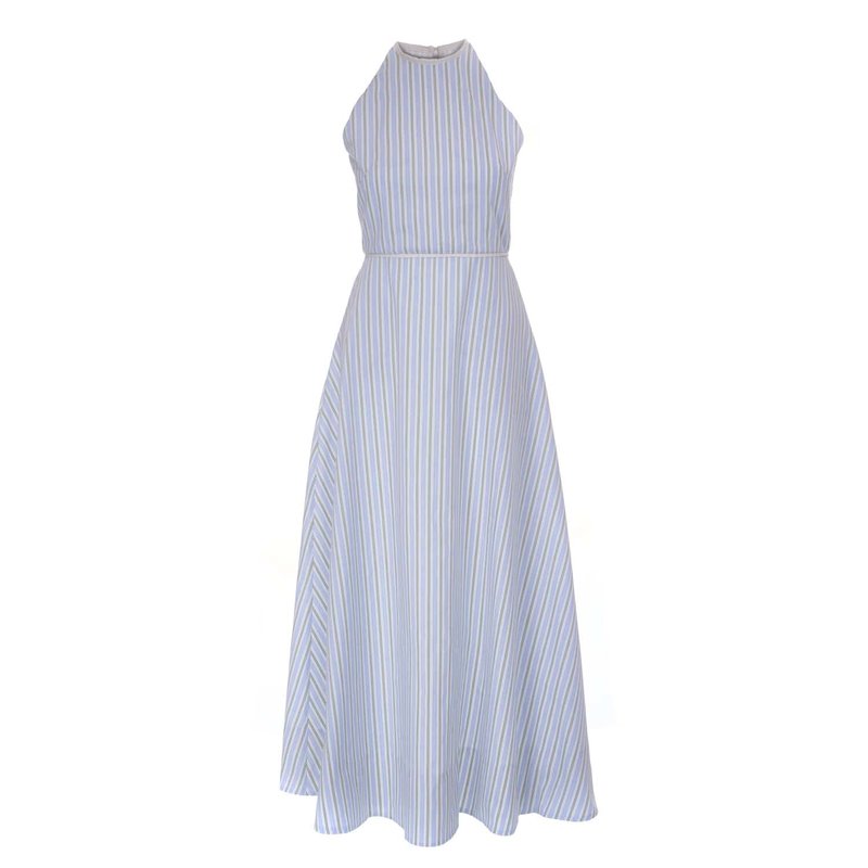 Sofia Tsereteli Striped Cotton Dress In Blue/white