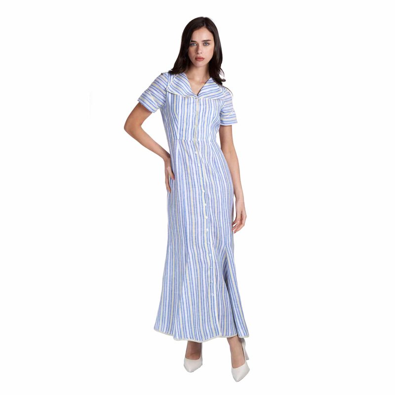 Shop Sofia Tsereteli Striped Linen Dress In Blue