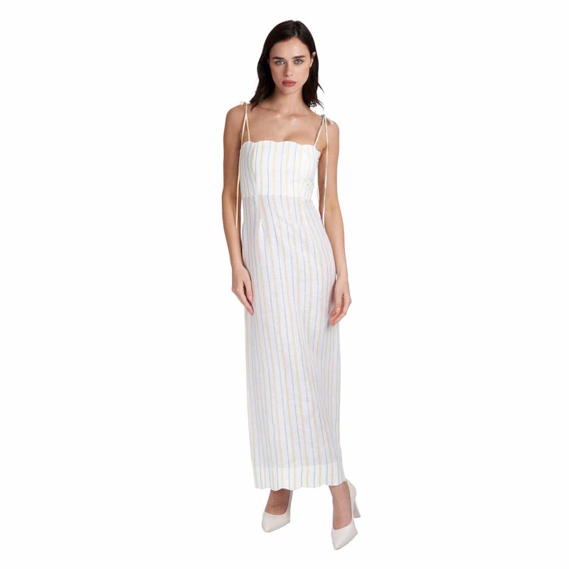 Shop Sofia Tsereteli Striped Patterned Linen Dress In White