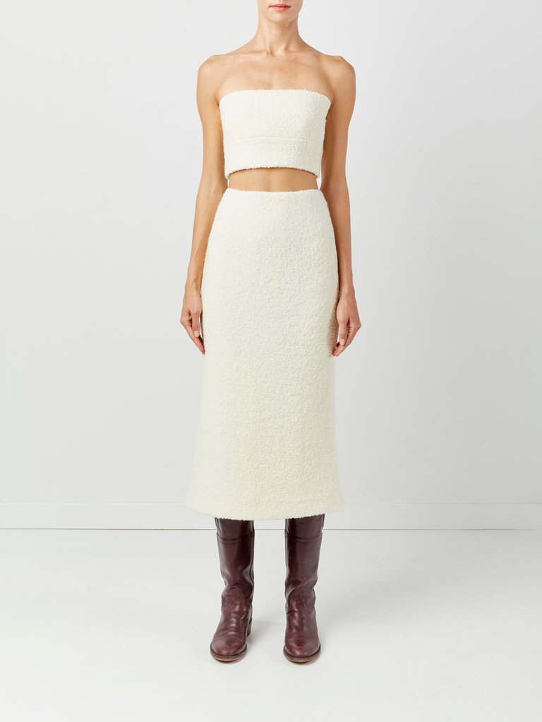 Boucle Strapless Top - White
