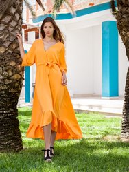 Penny V-Shaped Neck Orange Dress