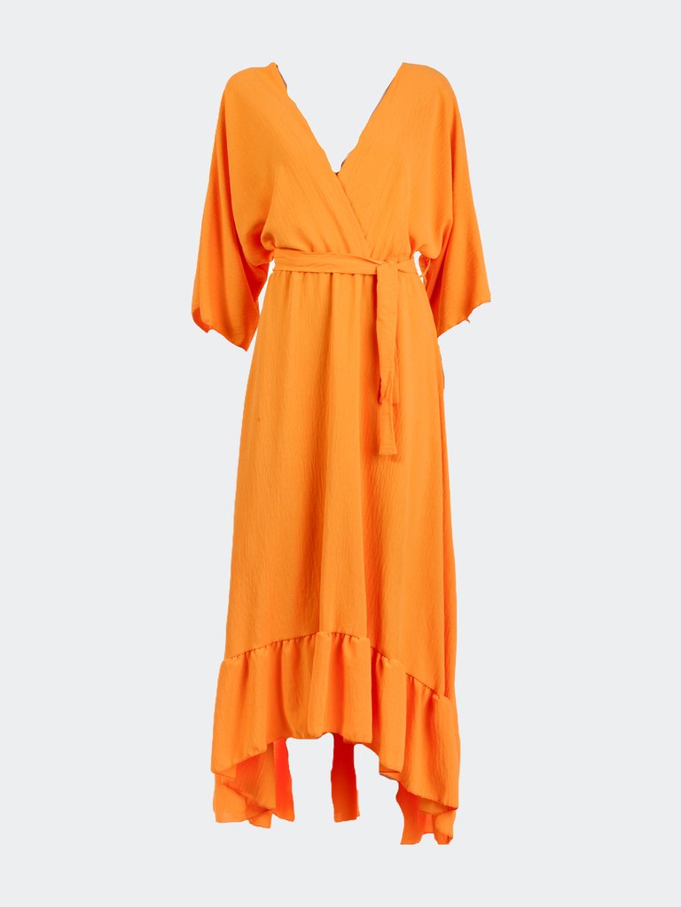 Penny V-Shaped Neck Orange Dress - Orange