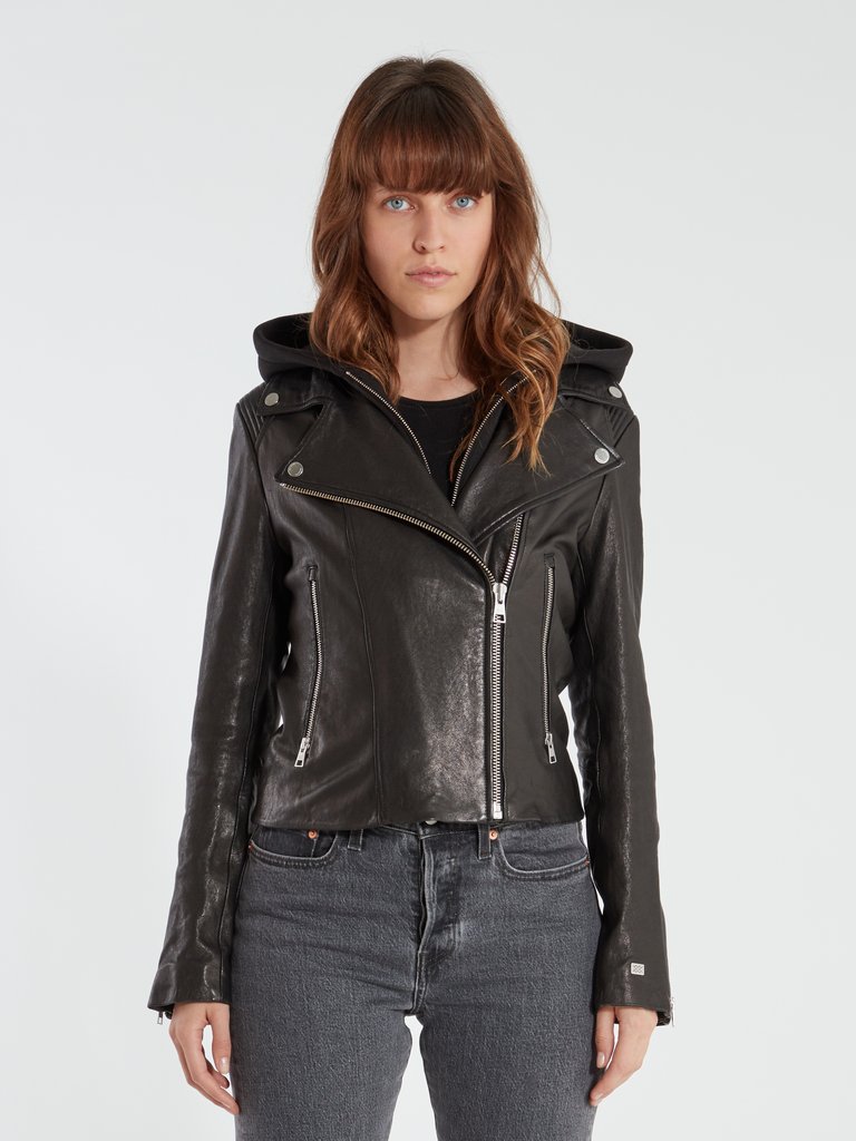 Soia & Kyo Allison Moto Leather Hooded Jacket | Verishop