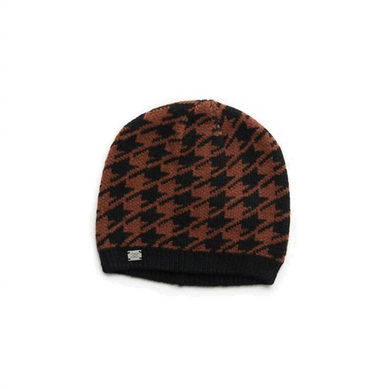 Shop Soia & Kyo Houndstooth Pattern Rib Knit Hat In Brown